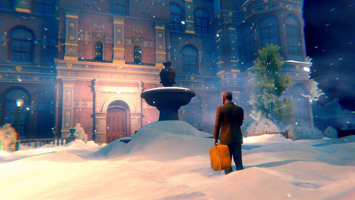 Hercule Poirot erreicht das schneebedeckte Herrenhaus