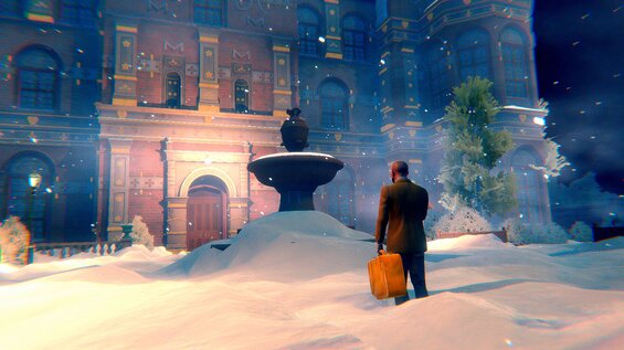Hercule Poirot erreicht das schneebedeckte Herrenhaus