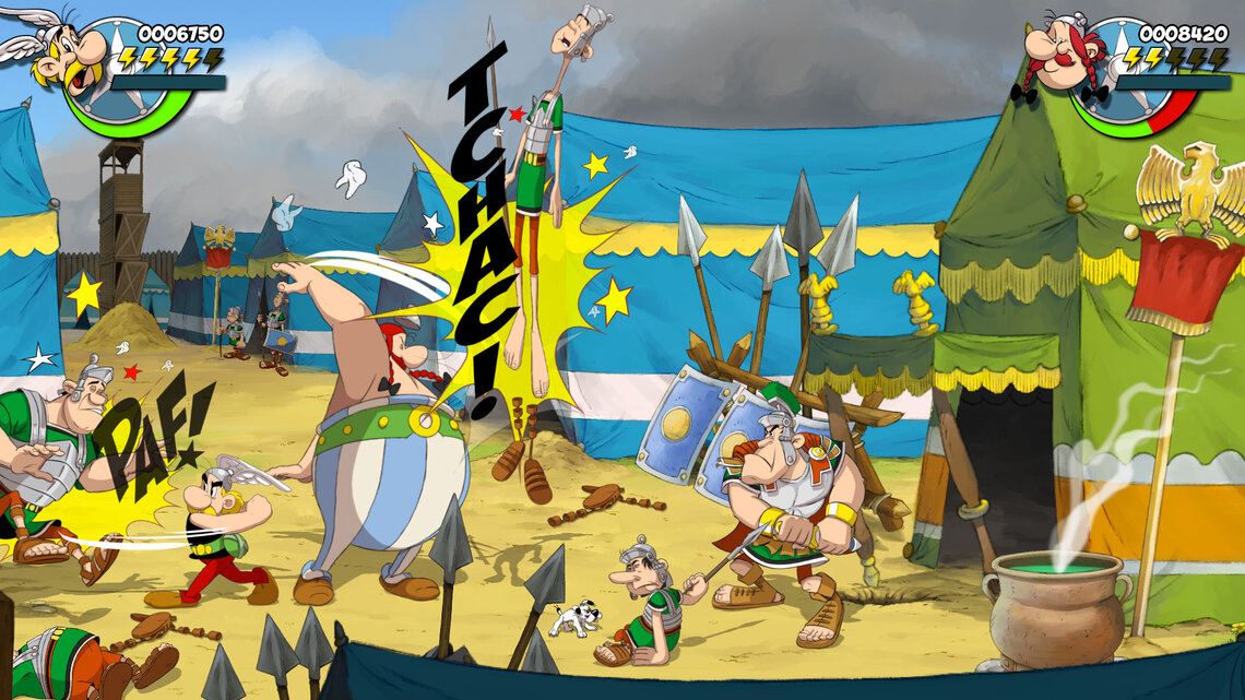 Asterix und Obelix verkloppen Römer in einem römischen Lager